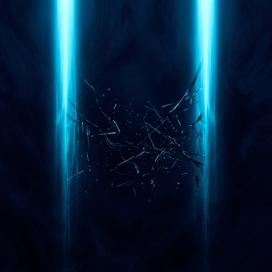 Two deep columns of light far apart in a dark mass, with something visibly broken and scattered in the unexamined space between them