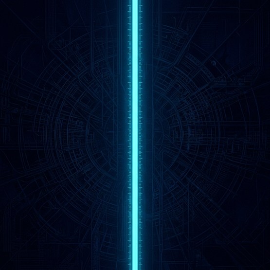 One narrow graduated strip of light measuring a single band, with a vast intricate system sprawling unlit and unmeasured on both sides of it
