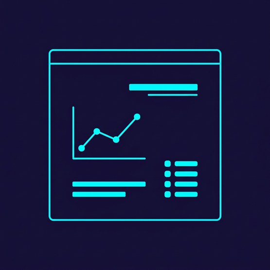 A clean minimal browser window showing a simple line chart, a short list, and a couple of bars, the lightweight flat browser surface